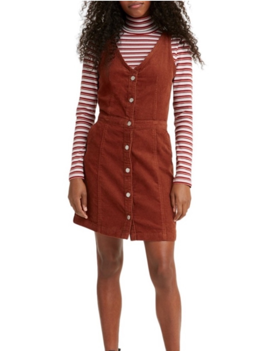 Levi's Rust Orange Button-Front Corduroy Mini Dress